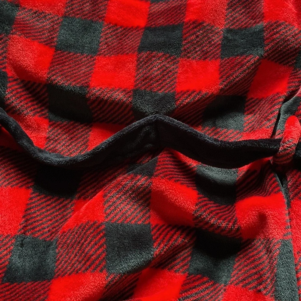 Cuddl Duds Kids red & black Buffalo Plaid hooded fleece robe size L 12/14 large